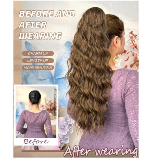 Ποστίς Αλογοουρά curly Ponytail συνθετική τρίχα υψηλής ποιότητας με κλάμερ- Καστανό ανοιχτό Wavy χρώμα 24 inches - Image 2