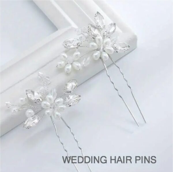 Σετ Νυφική φουρκέτα 2 τμχ με κρύσταλλα flowers σε ασημί χρώμα - Image 2