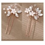 Σετ Νυφική φουρκέτα 2 τμχ με κρύσταλλα flowers σε Rose gold χρώμα - Image 2