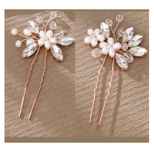 Σετ Νυφική φουρκέτα 2 τμχ με κρύσταλλα flowers σε Rose gold χρώμα - Image 2