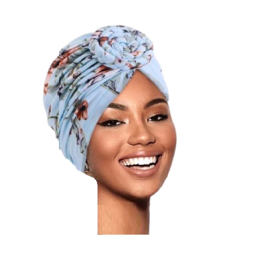 BABY-BLUE-TURBAN-DONUT-FLOWERS Γυναικείο Υφασμάτινο Μαλακό Τουρμπάνι μαλλιών Donut sky blue ( Μπλε) - Image 1