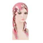Γυναικείο Υφασμάτινο  Μαλακό Τουρμπάνι  μαλλιών Dark Pink flowers Long