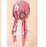 Γυναικείο Υφασμάτινο  Μαλακό Τουρμπάνι  μαλλιών Dark Pink flowers Long - Image 2