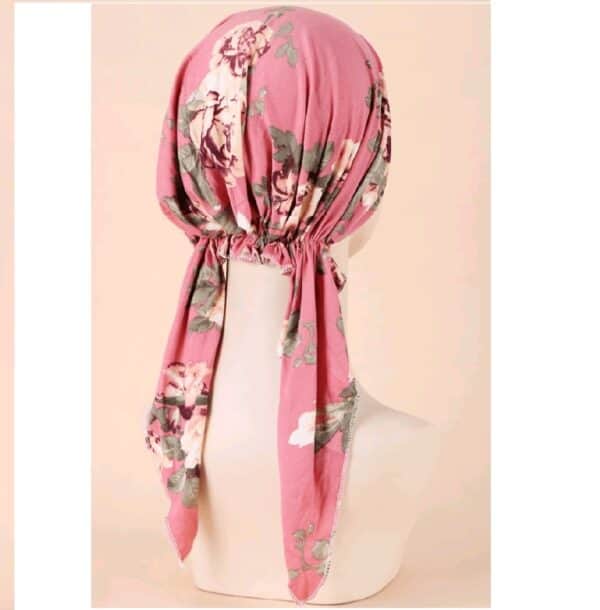 Γυναικείο Υφασμάτινο  Μαλακό Τουρμπάνι  μαλλιών Dark Pink flowers Long - Image 2