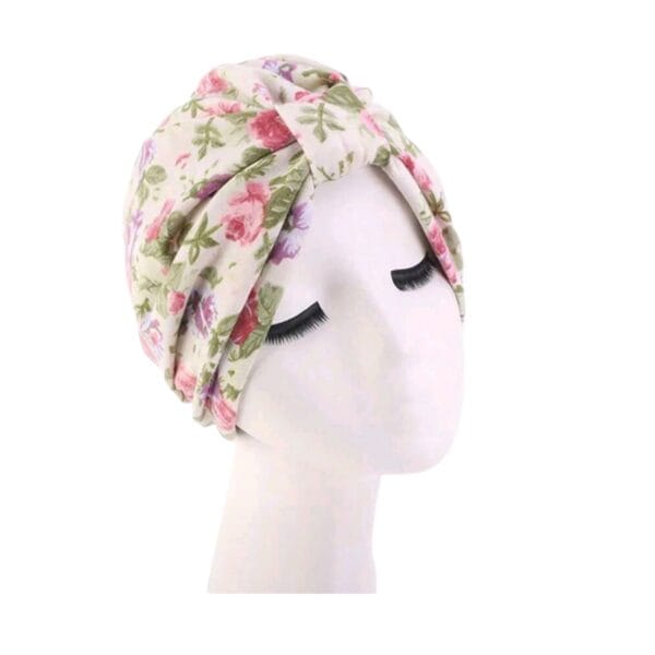 Γυναικείο Υφασμάτινο  Μαλακό Τουρμπάνι  μαλλιών White Flowers - Image 2