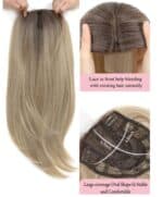 Γυναικείο Topper Τουπέ κορυφής μαλλιών με κλιπ μεγάλης επιφάνειας με Lace Front (διαφάνεια )- Ξανθό με σκούρη ρίζα 19 inches - Image 2