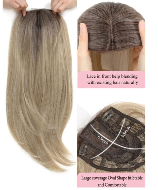 Γυναικείο Topper Τουπέ κορυφής μαλλιών με κλιπ μεγάλης επιφάνειας με Lace Front (διαφάνεια )- Ξανθό με σκούρη ρίζα 19 inches - Image 2