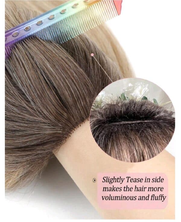 Γυναικείο Topper Τουπέ κορυφής μαλλιών με κλιπ μεγάλης επιφάνειας - Brown/grey Ανταύγειες 18 inches - Image 4