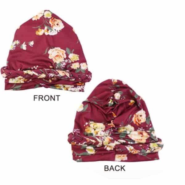 Γυναικείο Υφασμάτινο  Μαλακό Τουρμπάνι  μαλλιών Braid Bordeaux Flowers - Image 2