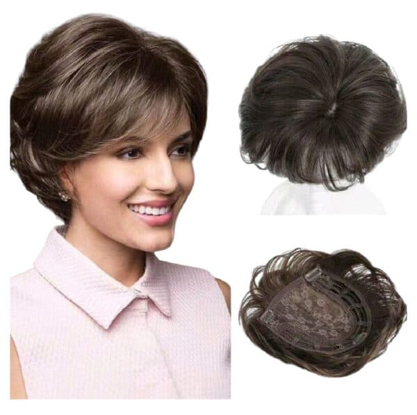 Γυναικείο Topper Τουπέ κορυφής μαλλιών με κλιπ μεγάλης επιφάνειας - Καστανό σκούρο 6 inches - Image 2