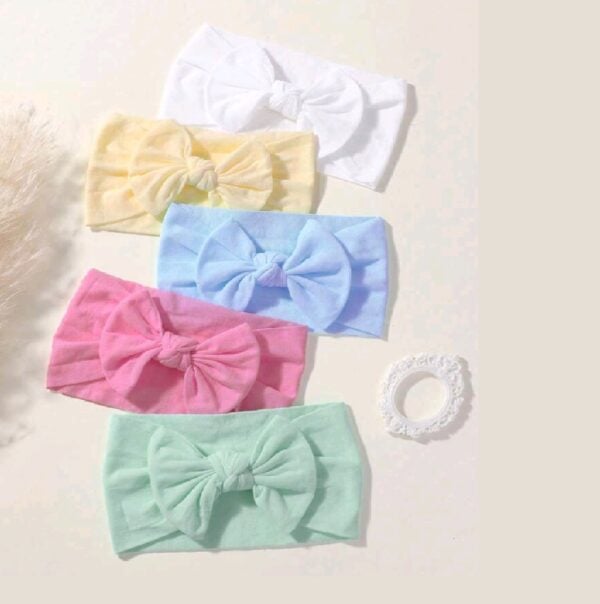 Σετ 5τμχ Παιδική- Βρεφική Μαλακή κορδέλα με  φιόγκο  0-8 χρονών summer colours - Image 2