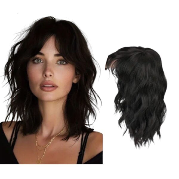 Γυναικείο Topper Τουπέ κορυφής μαλλιών με κλιπ μεγάλης επιφάνειας - Dark Brown 14 inches - Image 2