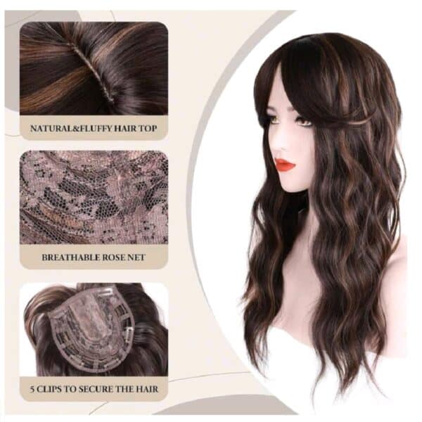 Γυναικείο Topper Τουπέ κορυφής μαλλιών με κλιπ μεγάλης επιφάνειας - Καστανό με ανταύγειες 20 inches - Image 6