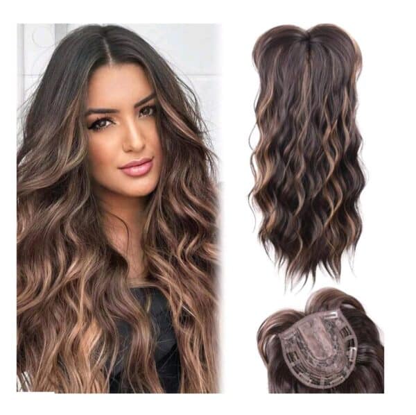 Γυναικείο Topper Τουπέ κορυφής μαλλιών με κλιπ μεγάλης επιφάνειας - Καστανό με ανταύγειες 20 inches - Image 2