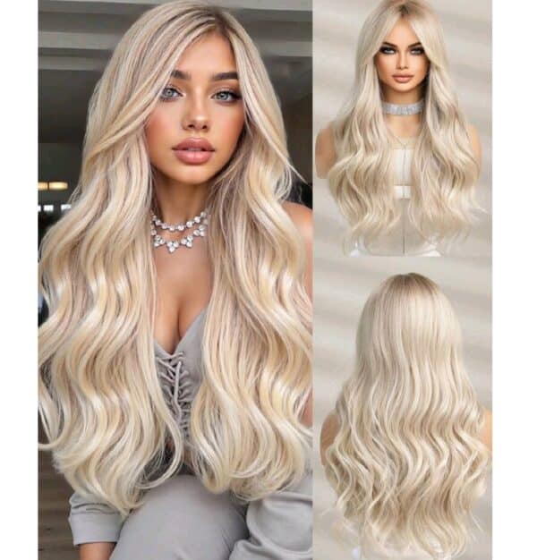 Γυναικεία περούκα curly σε Ξανθό silver χρώμα συνθετική υψηλής ποιότητας 26 inches - Image 2