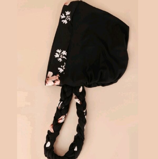 Γυναικείο  Μαλακό Τουρμπάνι  μαλλιών braid - Black flowers (Μαύρο) - Image 3