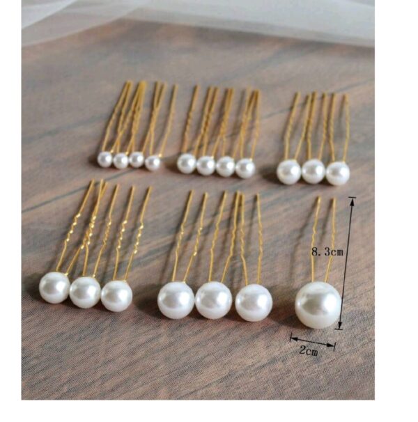 Νυφικό Σετ 18 τμχ Φουρκέτα Λευκή Πέρλα διάφορα μεγέθη σε χρυσό χρώμα - Image 2