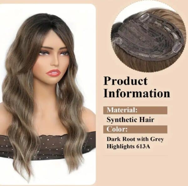 Γυναικείο Topper Τουπέ κορυφής μαλλιών με κλιπ μεγάλης επιφάνειας - Brown/grey Ανταύγειες 18 inches - Image 3