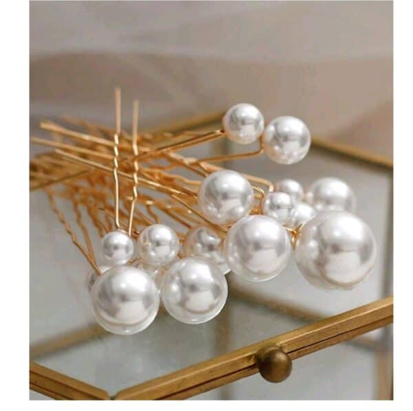 Νυφικό Σετ 18 τμχ Φουρκέτα Λευκή Πέρλα διάφορα μεγέθη σε χρυσό χρώμα - Image 3
