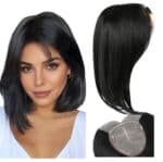 Topper- Τουπέ κορυφής με κλιπ μεγάλης επιφάνειας  ραμμένο σε διάφανη βάση (αόρατη εφαρμογή)- Μαύρο χρώμα  16  inches - Image 4