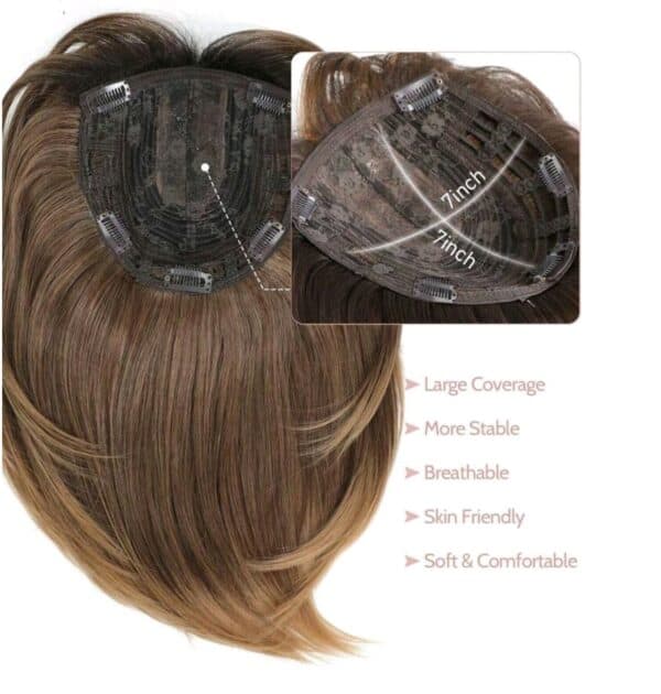 Γυναικείο Topper Τουπέ κορυφής μαλλιών με κλιπ μεγάλης επιφάνειας με Lace Front (διαφάνεια ) - Καστανό Ombre 12 inches - Image 4