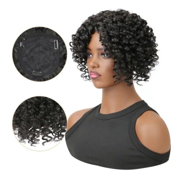 Topper- Τουπέ κορυφής με κλιπ μεγάλης επιφάνειας  με μπούκλες - Μαύρο χρώμα 12 inches - Image 2