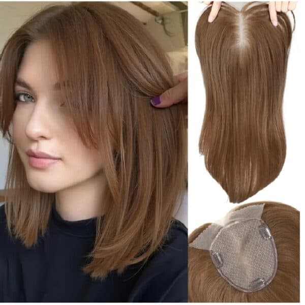 Γυναικείο Topper Τουπέ κορυφής μαλλιών με κλιπ Full Lace ( ραμμένο σε διαφάνεια) - Καστανό ανοιχτό 14 inches - Image 2