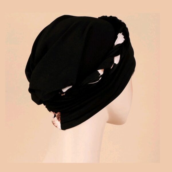 Γυναικείο  Μαλακό Τουρμπάνι  μαλλιών braid - Black flowers (Μαύρο) - Image 2