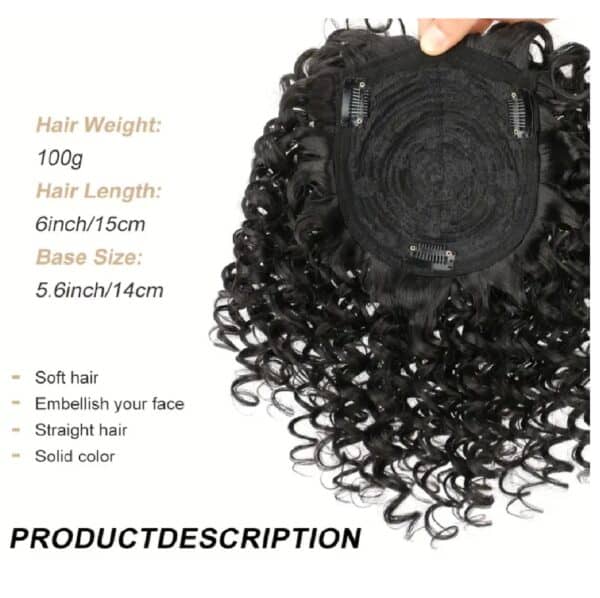 Topper- Τουπέ κορυφής με κλιπ μεγάλης επιφάνειας  με μπούκλες - Μαύρο χρώμα 12 inches - Image 3