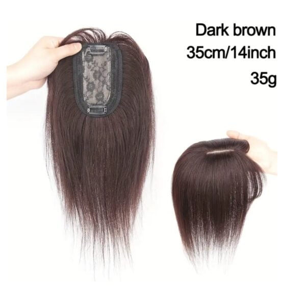 Γυναικείο Topper Τουπέ κορυφής μαλλιών από φυσική τρίχα με κλιπ 8x12 - Καστανό σκούρο Brown 14 inches - Image 2