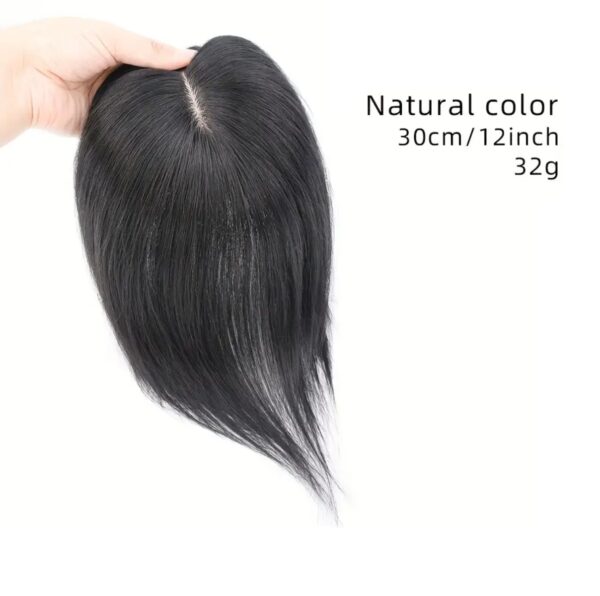 Topper- Τουπέ κορυφής με κλιπ μεγάλης επιφάνειας με φυσική τρίχα - Μαύρο χρώμα 12 inches - Image 2