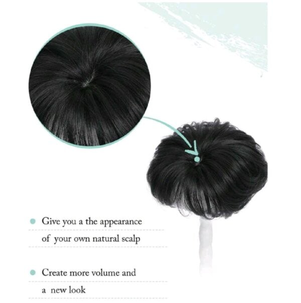 Topper- Τουπέ κορυφής με κλιπ μεγάλης επιφάνειας με φυσική τρίχα - Μαύρο χρώμα 18inches - Image 2