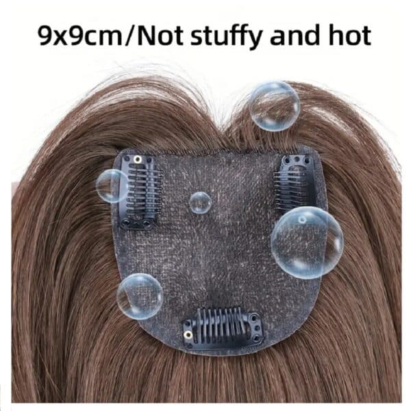 Γυναικείο Topper Τουπέ κορυφής μαλλιών από φυσική τρίχα με κλιπ 9x9 - Καστανό Mocka Brown 12 inches - Image 2