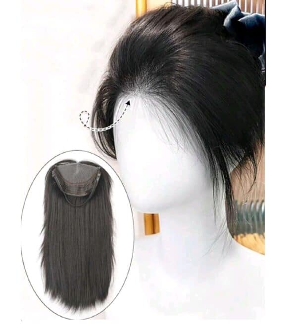 Topper- Τουπέ κορυφής με κλιπ μεγάλης επιφάνειας  με lace front (αόρατη εφαρμογή)- Μαύρο χρώμα 16 inches - Image 2