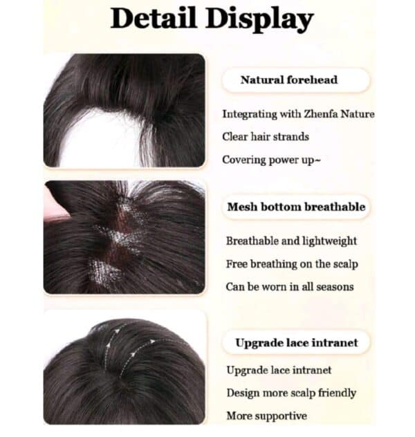 Topper- Τουπέ κορυφής με κλιπ μεγάλης επιφάνειας  με lace front (αόρατη εφαρμογή)- Μαύρο χρώμα 16 inches - Image 3