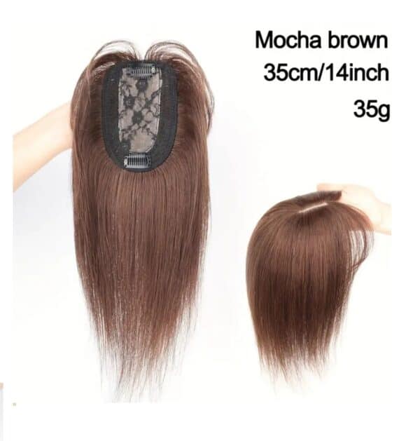 Γυναικείο Topper Τουπέ κορυφής μαλλιών από φυσική τρίχα με κλιπ 8x12 - Καστανό Μόκα Brown 14 inches - Image 2