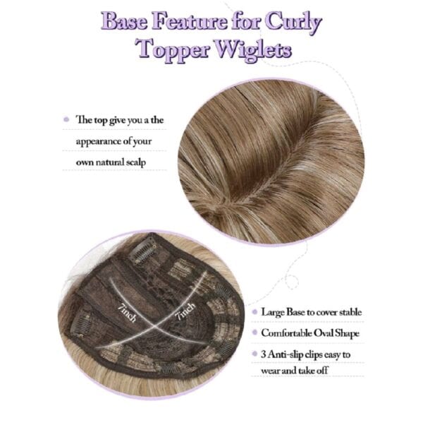 Γυναικείο Topper Τουπέ κορυφής μαλλιών με κλιπ μεγάλης επιφάνειας με Lace Front (διαφάνεια ) - Καστανό με ξανθές ανταύγειες 20 inches - Image 7