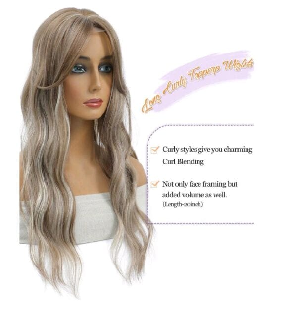 Γυναικείο Topper Τουπέ κορυφής μαλλιών με κλιπ μεγάλης επιφάνειας με Lace Front (διαφάνεια ) - Καστανό με ξανθές ανταύγειες 20 inches - Image 2