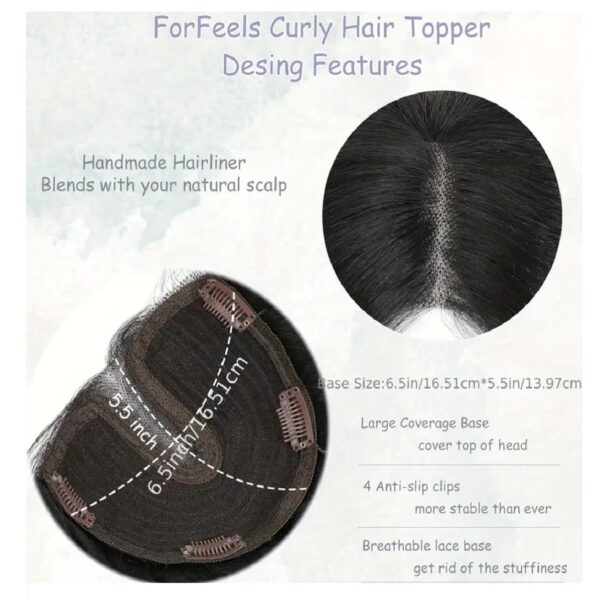 Topper- Τουπέ κορυφής με κλιπ μεγάλης επιφάνειας  με lace front (αόρατη εφαρμογή)- Μαύρο χρώμα 18 inches - Image 3