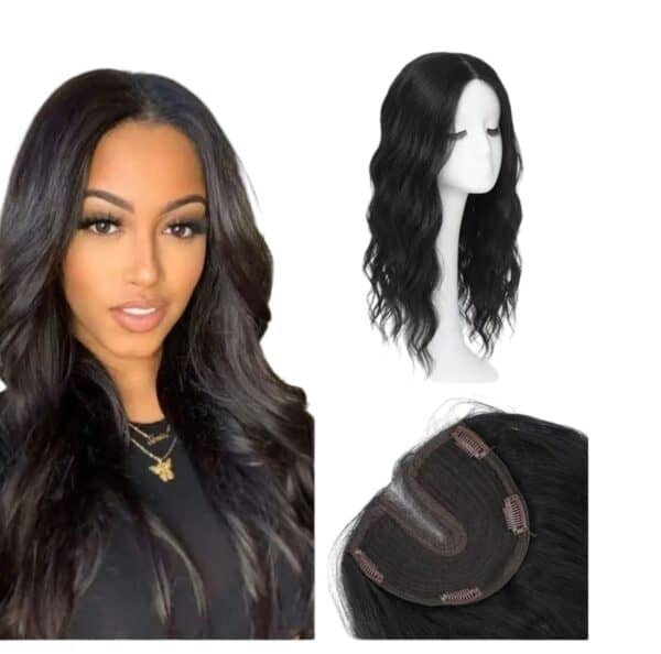 Topper- Τουπέ κορυφής με κλιπ μεγάλης επιφάνειας  με lace front (αόρατη εφαρμογή)- Μαύρο χρώμα 18 inches - Image 2