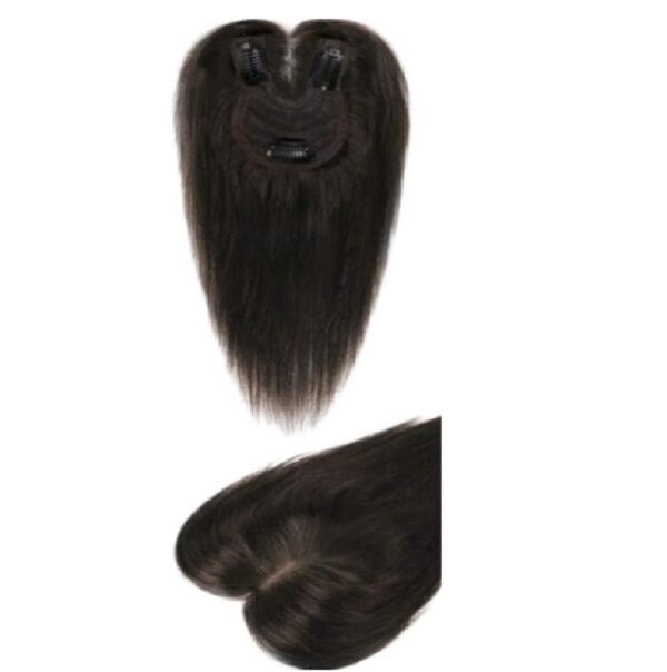 Γυναικείο Topper Τουπέ κορυφής μαλλιών από φυσική τρίχα  Full lace ( ραμμένο σε διαφάνεια ) - Καστανό σκούρο Brown 10 inches - Image 2