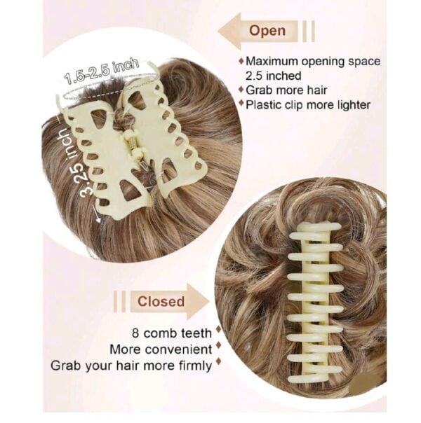 Ποστίς Κότσος συνθετική τρίχα υψηλής ποιότητας με αφέλειες και  κλάμερ τοποθέτησης- Καστανό με ξανθές ανταύγειες - Image 4