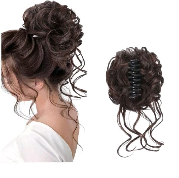 Ποστίς Κότσος συνθετική τρίχα υψηλής ποιότητας με αφέλειες και  κλάμερ τοποθέτησης- Καστανό σκουρό - Image 2