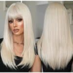 Γυναικεία περούκα σε ξανθό πλατινέ χρώμα  συνθετική υψηλής ποιότητας με αφέλειες 24 inches - Image 3