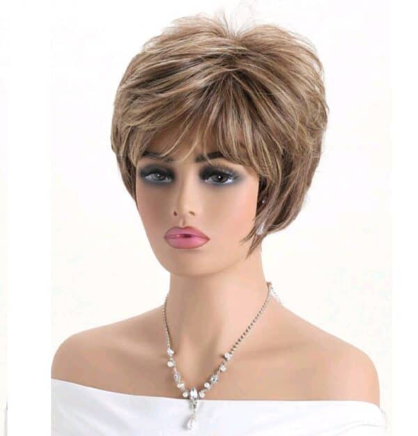 Γυναικεία περούκα σε καστανό ανοιχτό χρώμα με ανταύγειες συνθετική υψηλής ποιότητας 10 inches - Image 2