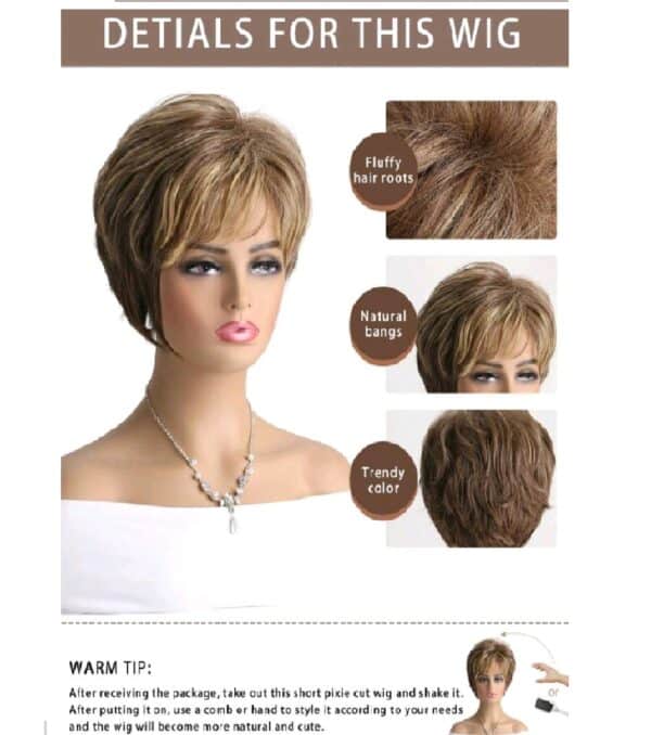 Γυναικεία περούκα σε καστανό ανοιχτό χρώμα με ανταύγειες συνθετική υψηλής ποιότητας 10 inches - Image 5