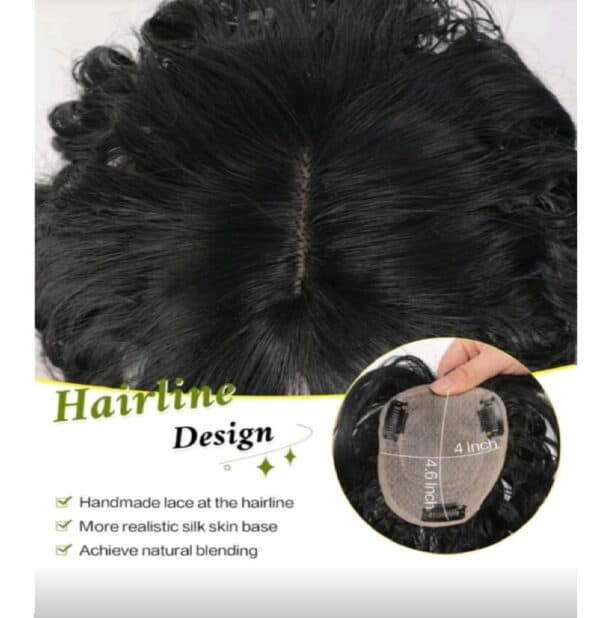 Topper- Τουπέ κορυφής με κλιπ μεγάλης επιφάνειας  με μπούκλες - Μαύρο χρώμα 14 inches - Image 3