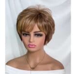 Γυναικεία περούκα σε καστανό ανοιχτό χρώμα με ανταύγειες συνθετική υψηλής ποιότητας 10 inches - Image 4