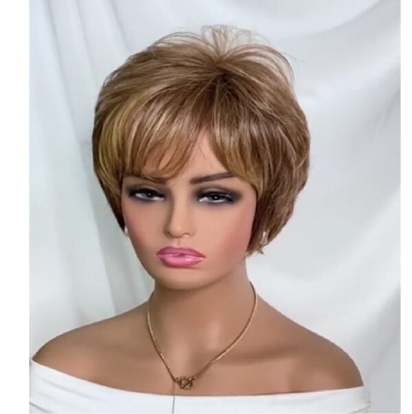 Γυναικεία περούκα σε καστανό ανοιχτό χρώμα με ανταύγειες συνθετική υψηλής ποιότητας 10 inches - Image 4