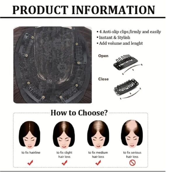 Γυναικείο Topper Τουπέ κορυφής μαλλιών με κλιπ μεγάλης επιφάνειας - Dark Red κόκκινο βουργουνδή 12 inches - Image 3